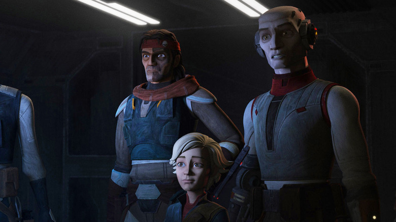 Hunter, Omega, and Echo standing together in Star Wars: The Bad Batch