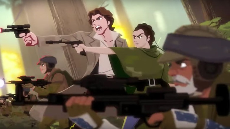 Han, Leia, and Captain Rex on Endor, Galaxy of Adventures