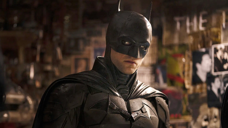 Robert Pattinson as Bruce Wayne wearing his bat-suit in The Batman
