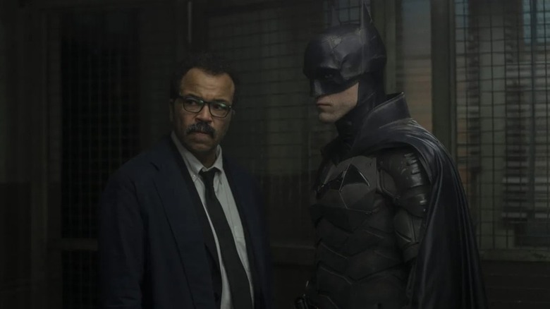 The Batman (2022) - Jim Gordon and Batman in Gotham police interrogation room together