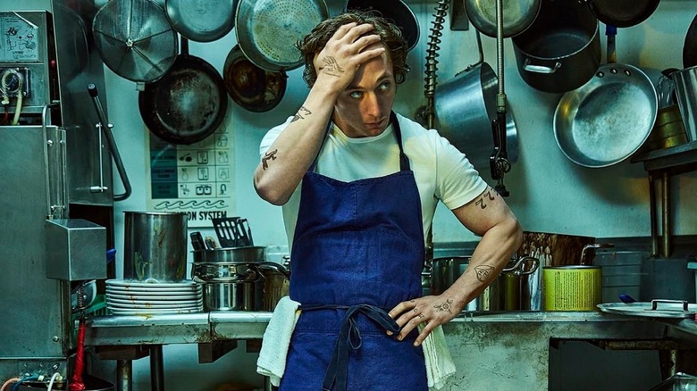 Carmy looking stressed in the kitchen on The Bear