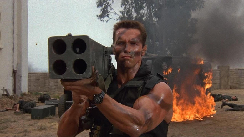 Arnold Schwarzenegger locked and loaded for war