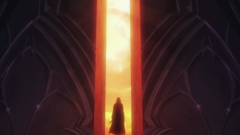 Castlevania figure walks between two huge doors