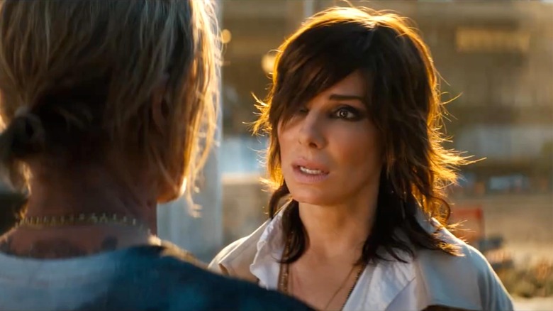 Sandra Bullock staring at Brad Pitt