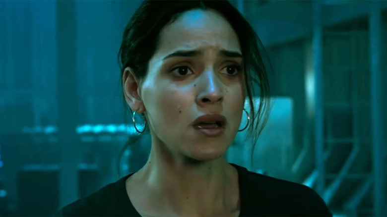 Adria Arjona scared in Morbius