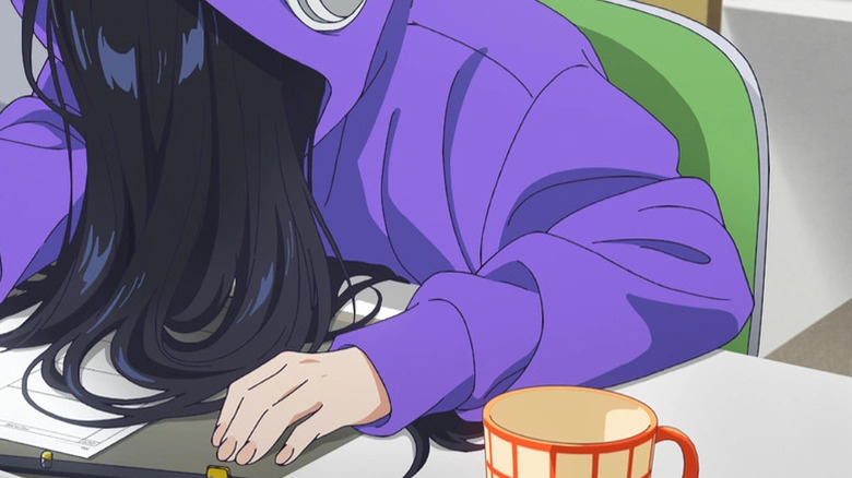 Natsuko has her head down on her desk in Zenshu