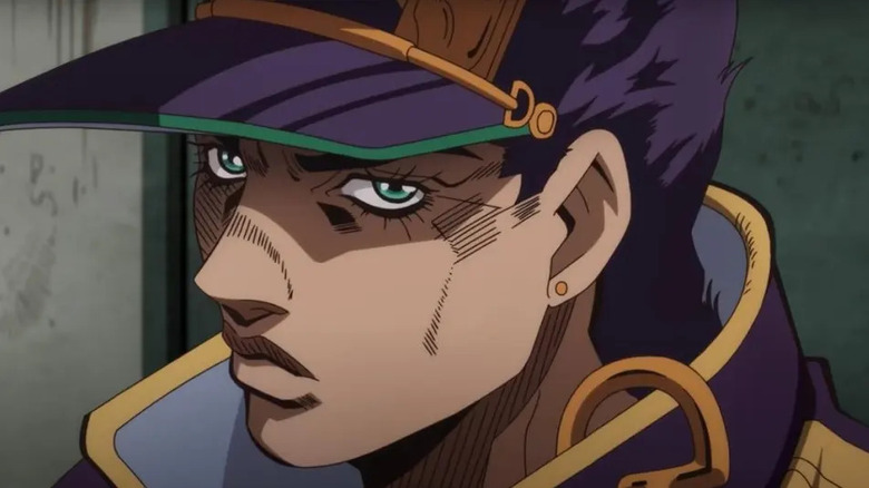 Jotaro Kujo glares from under his hat in JoJo's Bizarre Adventure