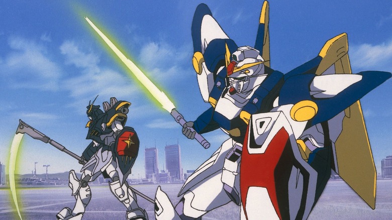 Two Gundams enter battle with energy blades in Mobile Suit Gundam Wing