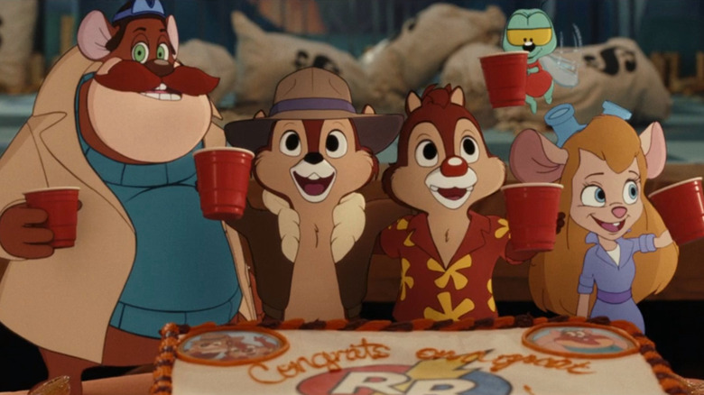 The Rescue Rangers celebrate another day on set in "Chip N' Dale: Rescue Rangers"