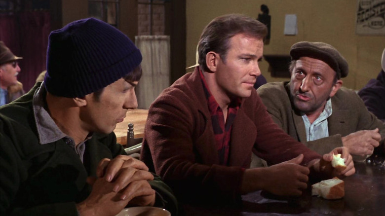 Spock and Kirk dressed in 1930s clothes on Star Trek