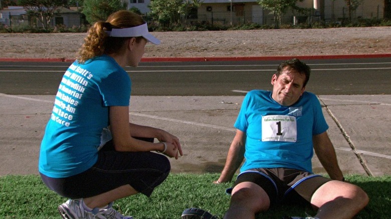 Pam and Michael resting in The Office