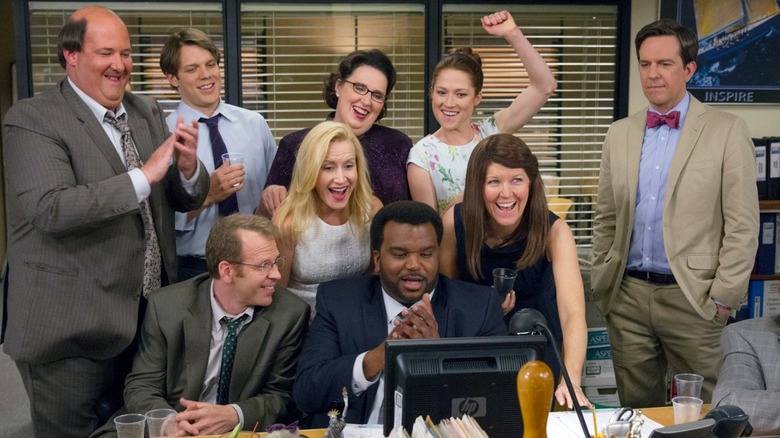 The cast of The Office celebrating