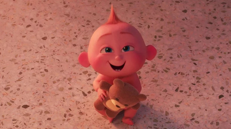Baby Jack-Jack smiles after probably doing something devious in The Incredibles