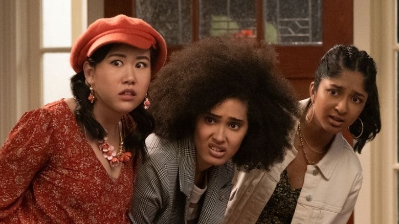 The cast of "Never Have I Ever" looking surprised