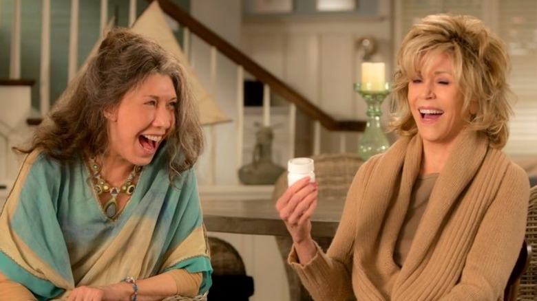 Lily Tomlin and Jane Fonda laughing