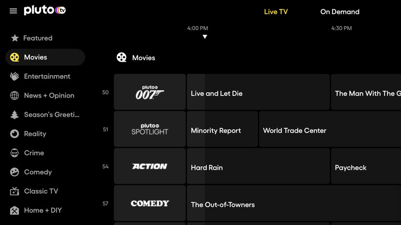 צילום מסך של ממשק הערוץ החי של Pluto TV