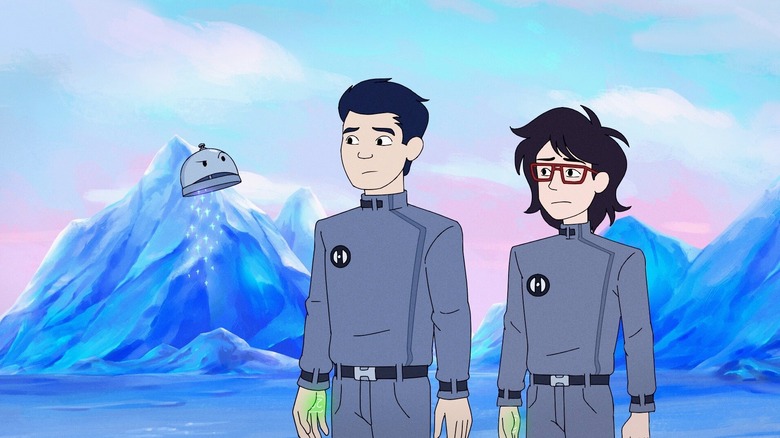 Min-Gi and Ryan look at a creature in Infinity Train