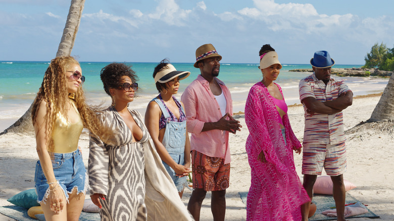 Melissa De Sousa, Nia Long, Regina King, Harold Perrineau, Sanaa Lathan, and Taye Diggs in The Best Man: The Final Chapters