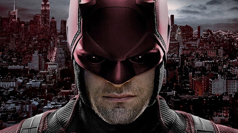 Daredevil masked above New York