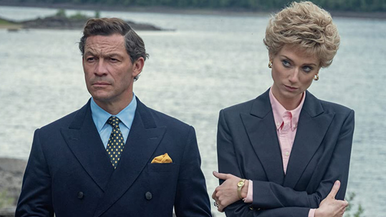 The Crown's Dominic West and Elizabeth Debicki angry