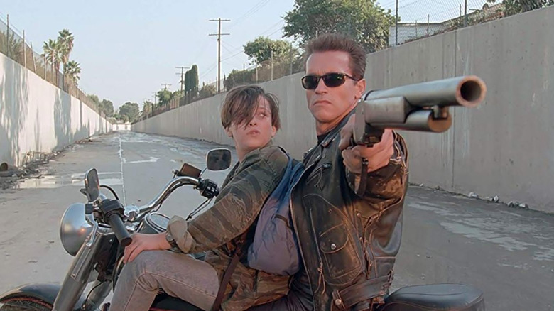 Arnold Schwarzenegger and Edward Furlong in Terminator 2: Judgment Day