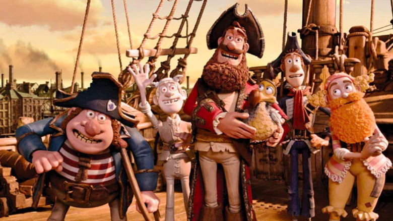 Smiling animated pirates on ship