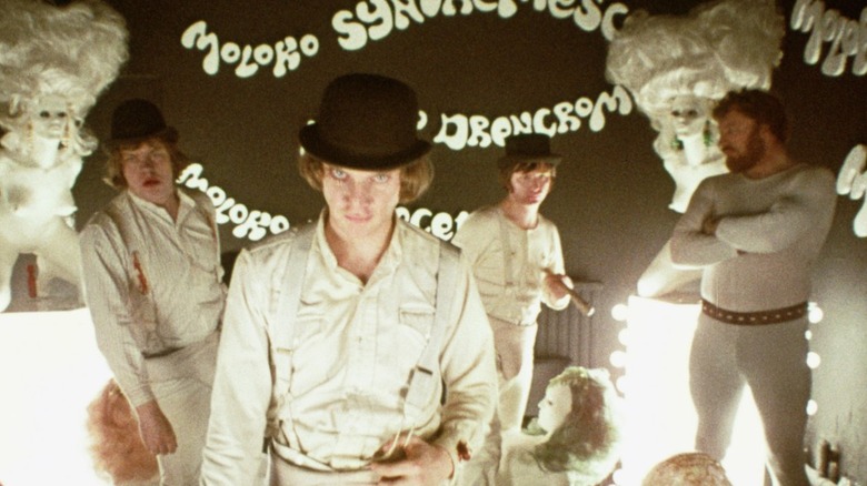 Malcolm McDowell and crew