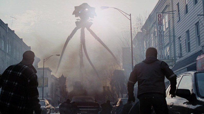 Alien tripod in smoky distance