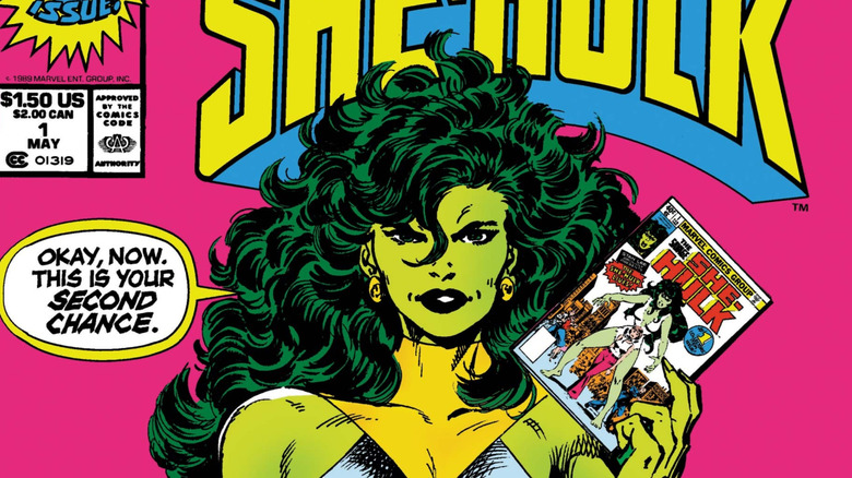 She-Hulk holding comic book