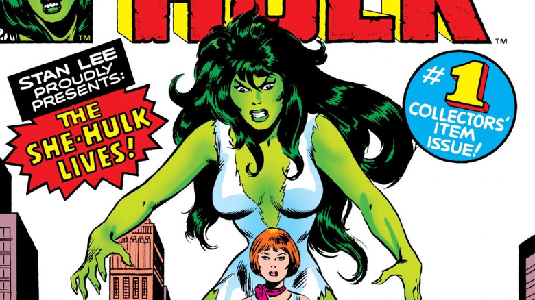 She-Hulk towering over Jennifer Walters