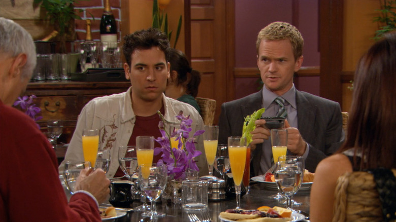 How I Met Your Mother, Ted and Barney at brunch, Ted angrily staring down his father across from him.