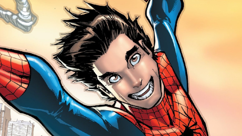 Spider-Man swinging through city
