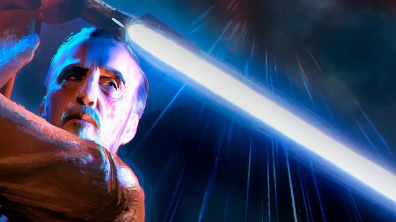 Count Dooku holds a lightsaber on the cover of Dooku: Jedi Lost