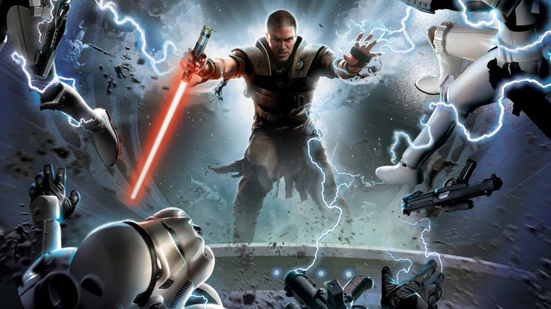 Starkiller uses force lightning on stormtroopers in Force Unleashed