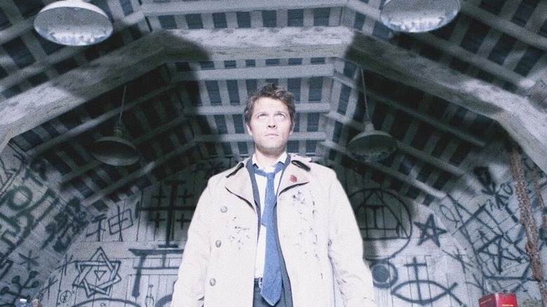 Castiel with black angel wing shadows Supernatural