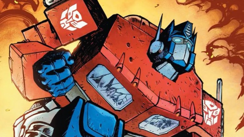 Transformers #1 cover by Daniel Warren Johnson, medium close-up of Optimus Prime