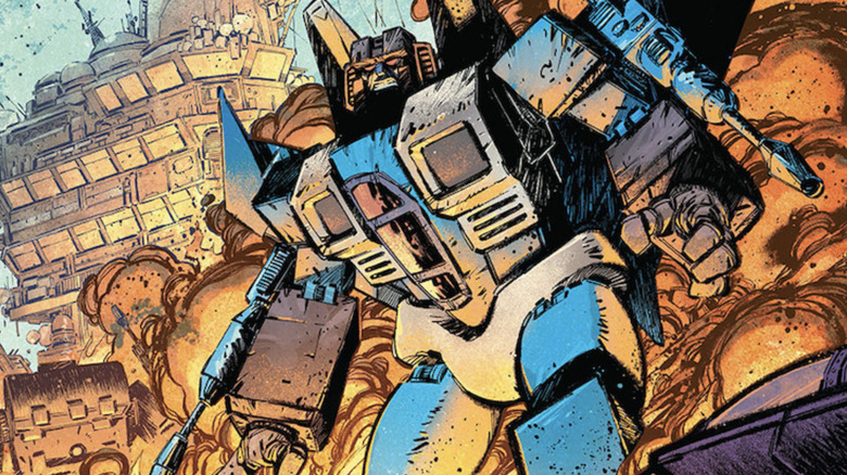 Transformers #8 cover, Thundercracker surrounded by burning ship