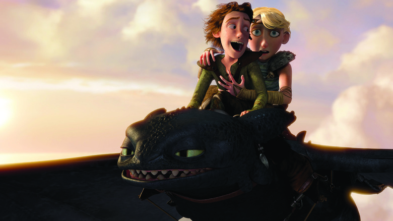 Hiccup, Toothless, and Astrid in How to Train Your Dragon