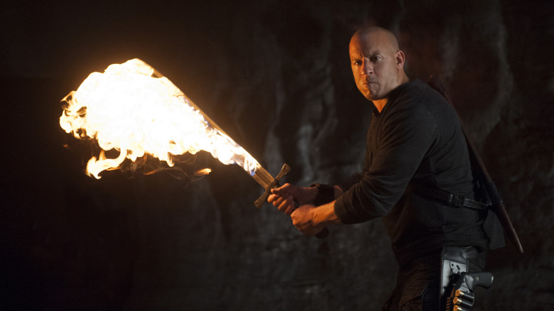 Vin Diesel wields a flaming sword