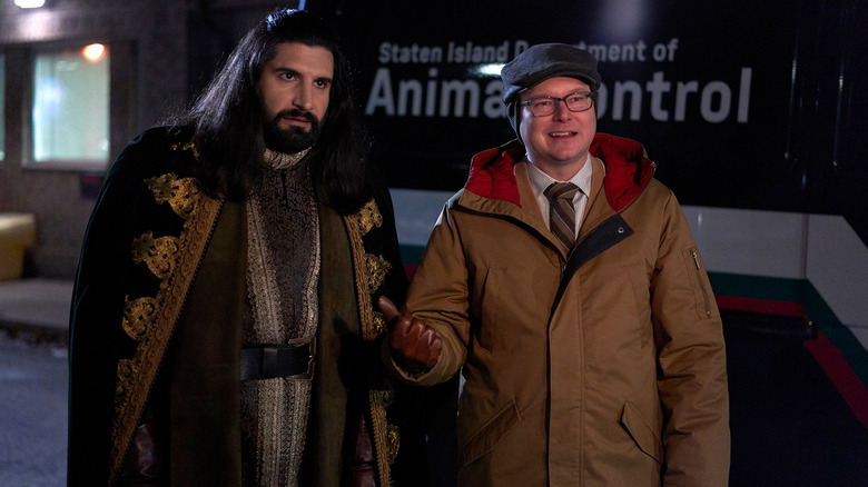 Nandor and Colin stand in front of the Department of Animal Control