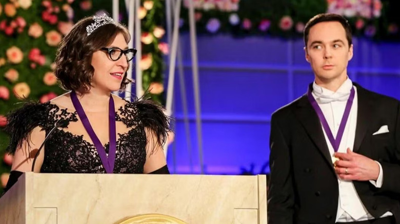 Amy and Sheldon accepting their Nobel Prizes in the series finale of The Big Bang Theory