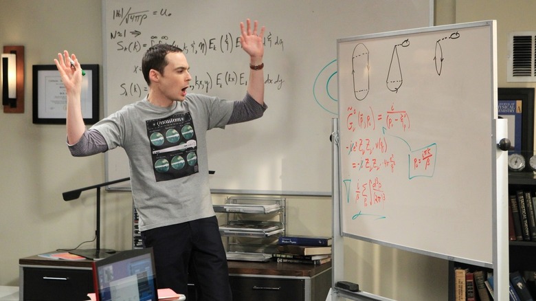 Sheldon waving his arms in the air on The Big Bang Theory