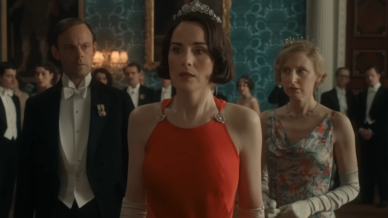 Lady MAry looking surprised at a party in Downton Abbey: The Grand Finale