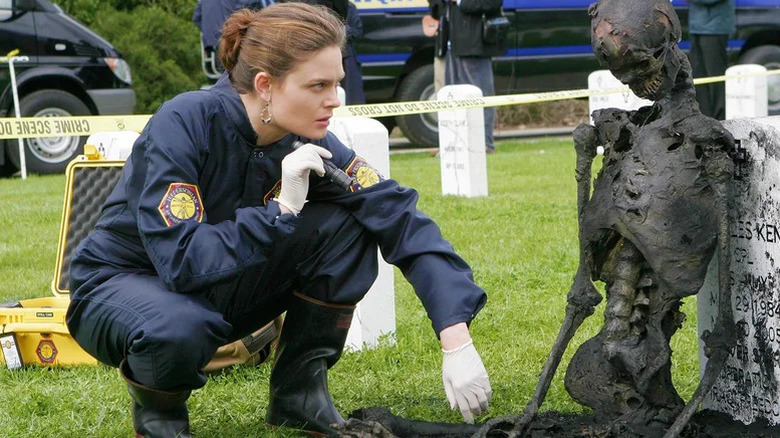 The temperance of Emily Deschanel Brennan investigates the skeletal remains on the bones
