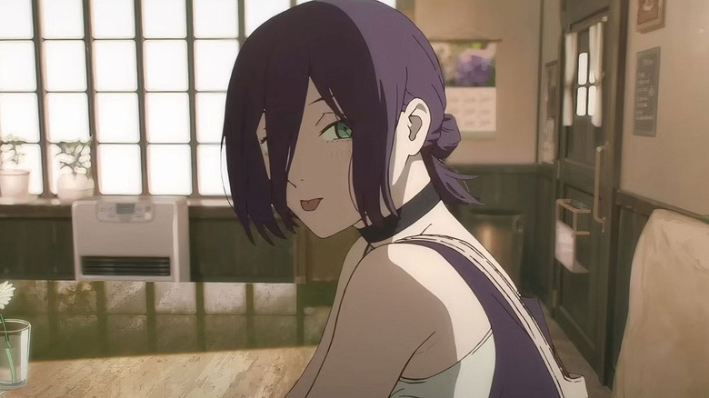 Reze sticks her tongue out in a teasing way in Chainsaw Man - The Movie: Reze Arc