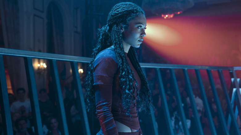 Jaz Sinclair as Marie Moreau standing in a battle arena in a sparkly costume in Gen V season 2