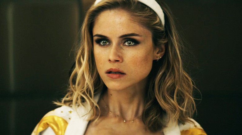 Erin Moriarty's Annie January/Starlight looks upset as her eyes glow in The Boys