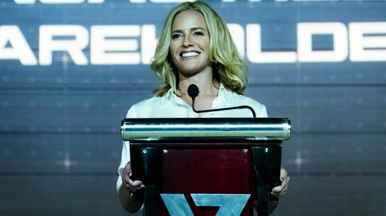 The Boys' Madelyne Stillwell at speaking podium