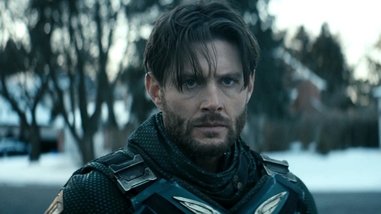 Jensen Ackles as Soldier Boy, staring forward in The Boys.