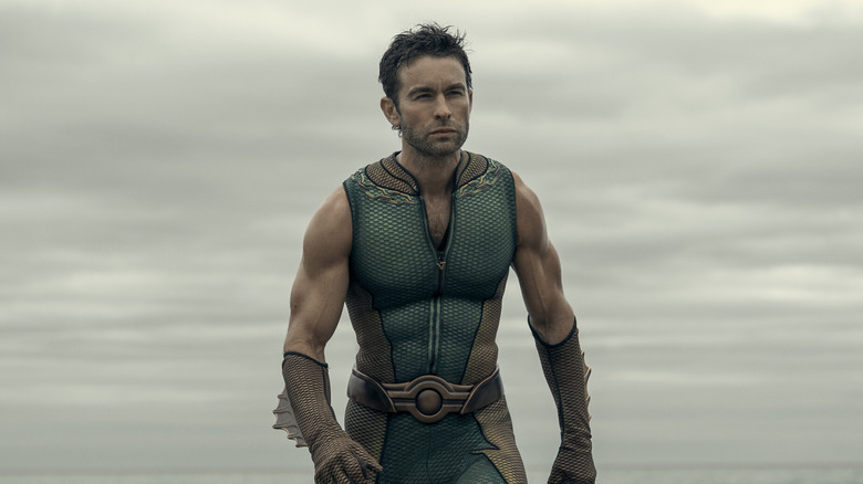 Chace Crawford as The Deep, marching away from the ocean in The Boys.